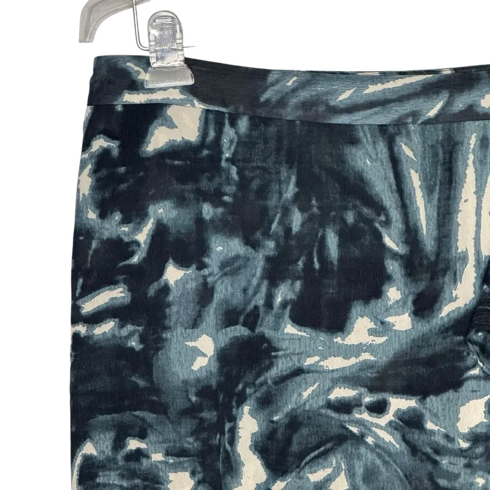 Ann Taylor Size 10 Green/Black/Cream Silk/Spandex Faux Wrap Lined Skirt w Ruffle